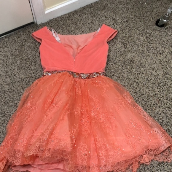 NWOT Sherri Hill Prom Dress Size 8 Pastel Peach Pink Rhinestone Floral Lace Mini - Picture 7 of 9